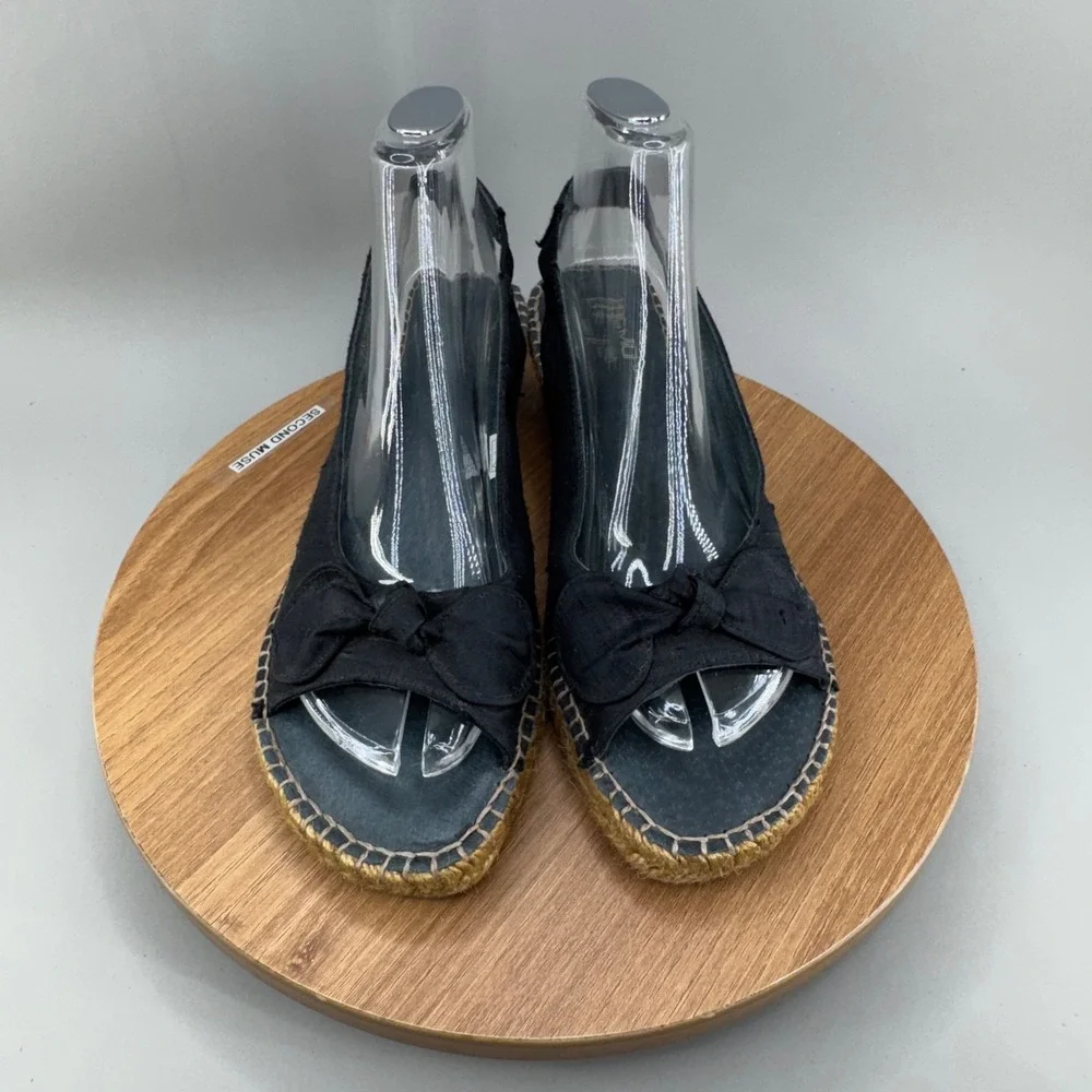 Eric‎ Michael Black Espadrille Wedge Sandals 39 8.5 Slingback Bow Made in Spain